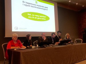 Frá pallborðsumræðum. Frá vinstri: Þórunn Sveinbjarnardóttir, Henný Hinz, Skafti Harðarson, Daði Már Kristófersson, Teitur Atlason og Margrét Sanders fundarstjóri.